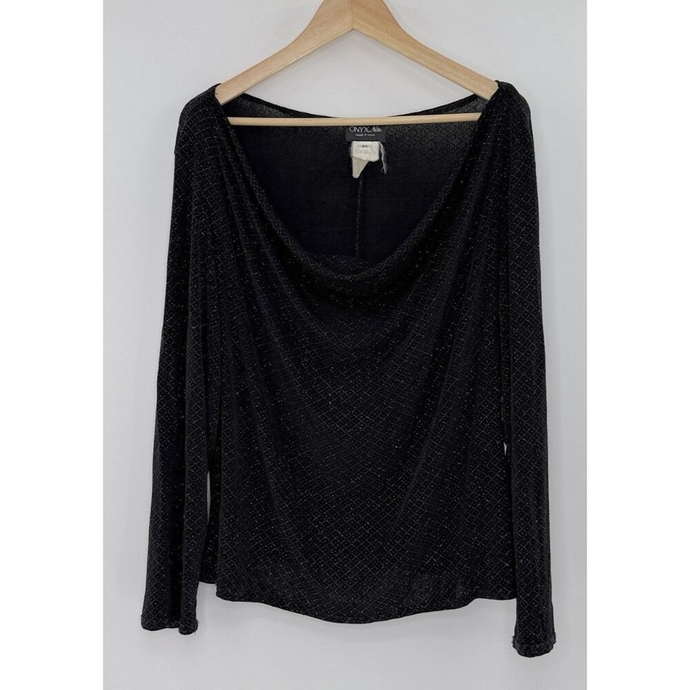Onyx Nite Plus Size Black Glitter Cowl Neck Acetate Knit Blouse 2x See Photos